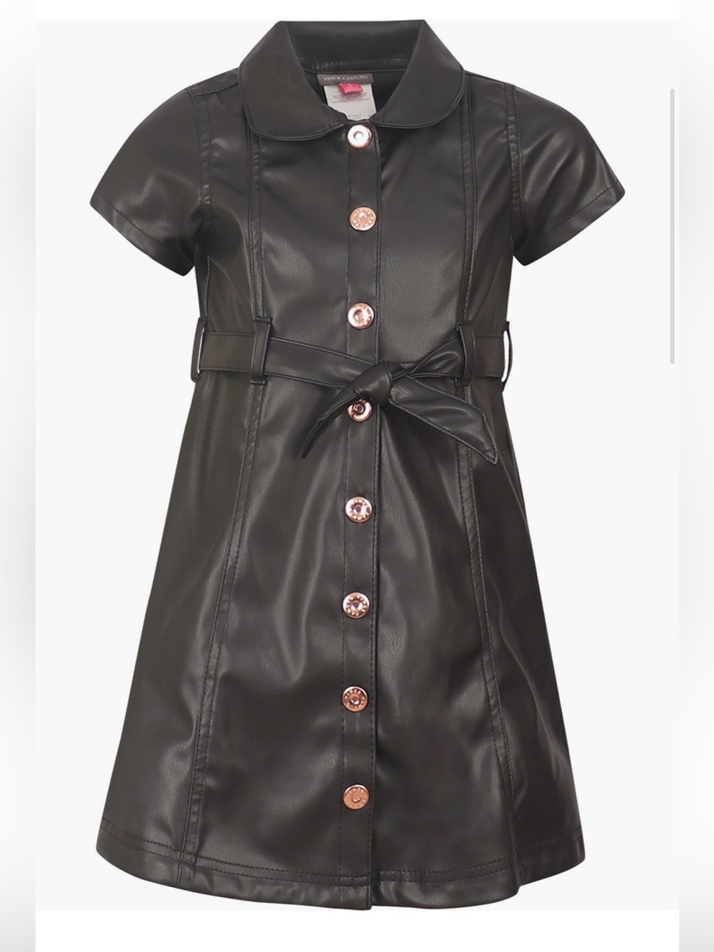 Vince Camuto Black Faux Leather A-Line Button-Front Skirt with Tie Belt